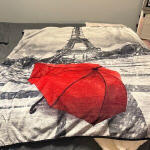 Red Umbrella Eiffel Tower Blanket